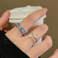 蓝色锆石戒指女2025新款小众设计轻奢高级感食指戒时尚叠戴指环潮