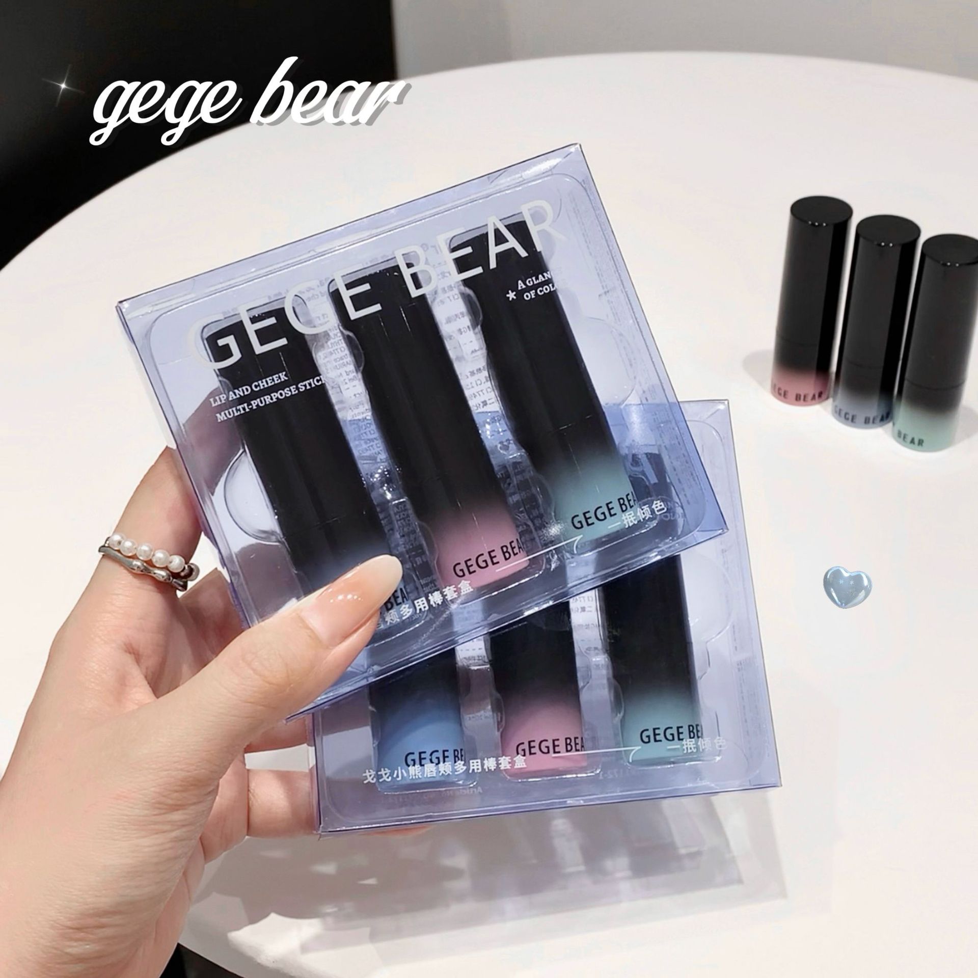 Gege bear lips and cheeks multipropósito varilla humectante brillante no pegajoso maquillaje tierno lápiz labial de mujer blush maquillaje de doble propósito