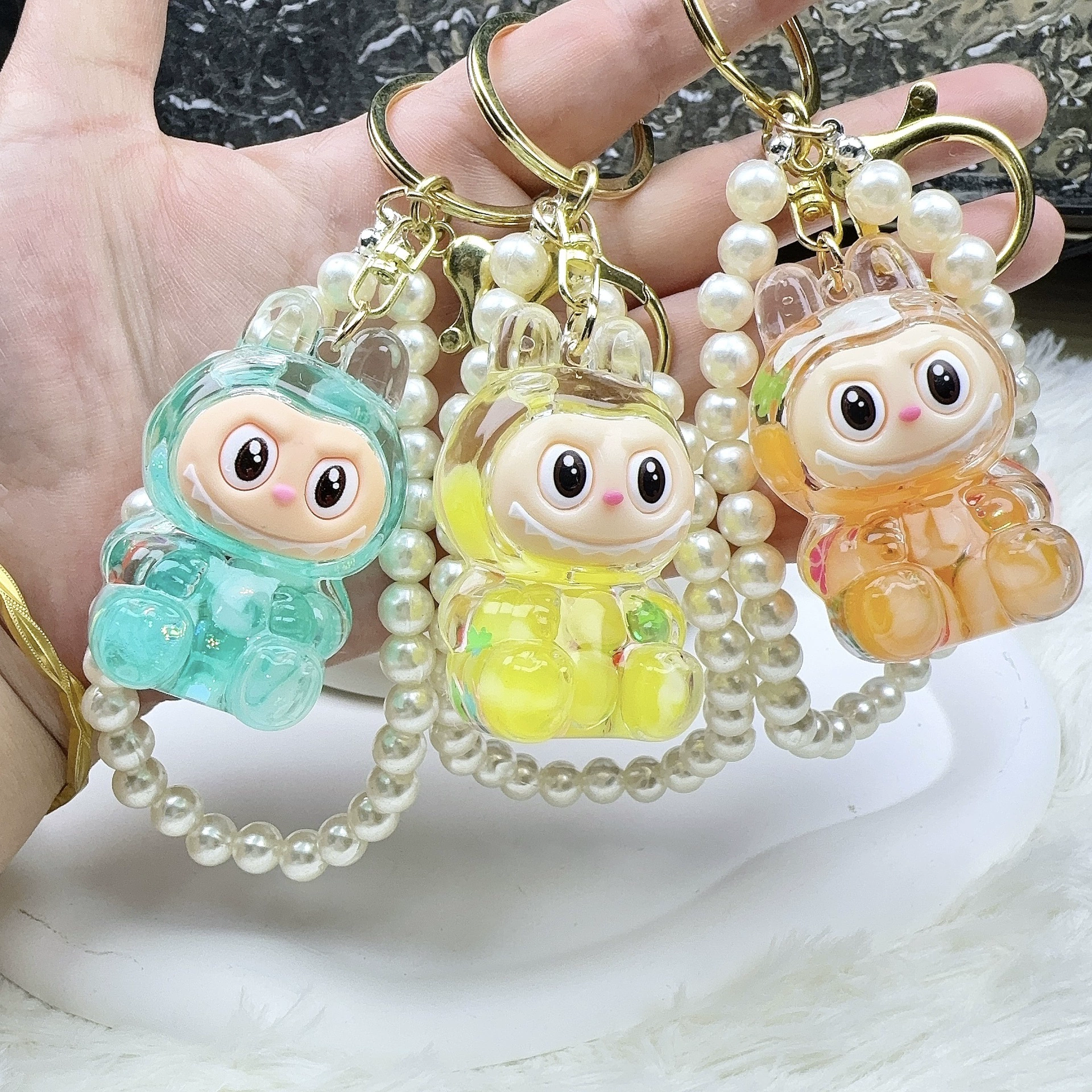 彩珠夜光拉布布珍珠创意钥匙扣入油可公仔书包流沙小挂件礼品摆件