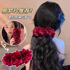 易梦玲同款红色花朵香蕉夹女高级感半扎发鲨鱼夹大号发夹头饰发卡