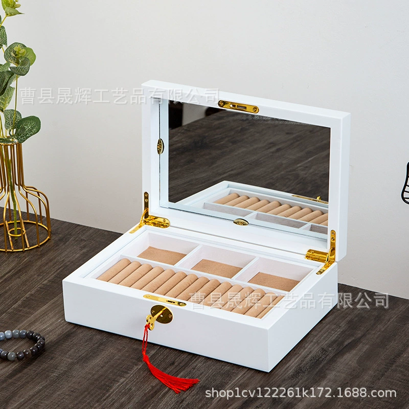 Retro storage system, antique storage box, necklace, ring, earrings, jewelry, wooden sophisticated accessory, light luxury style