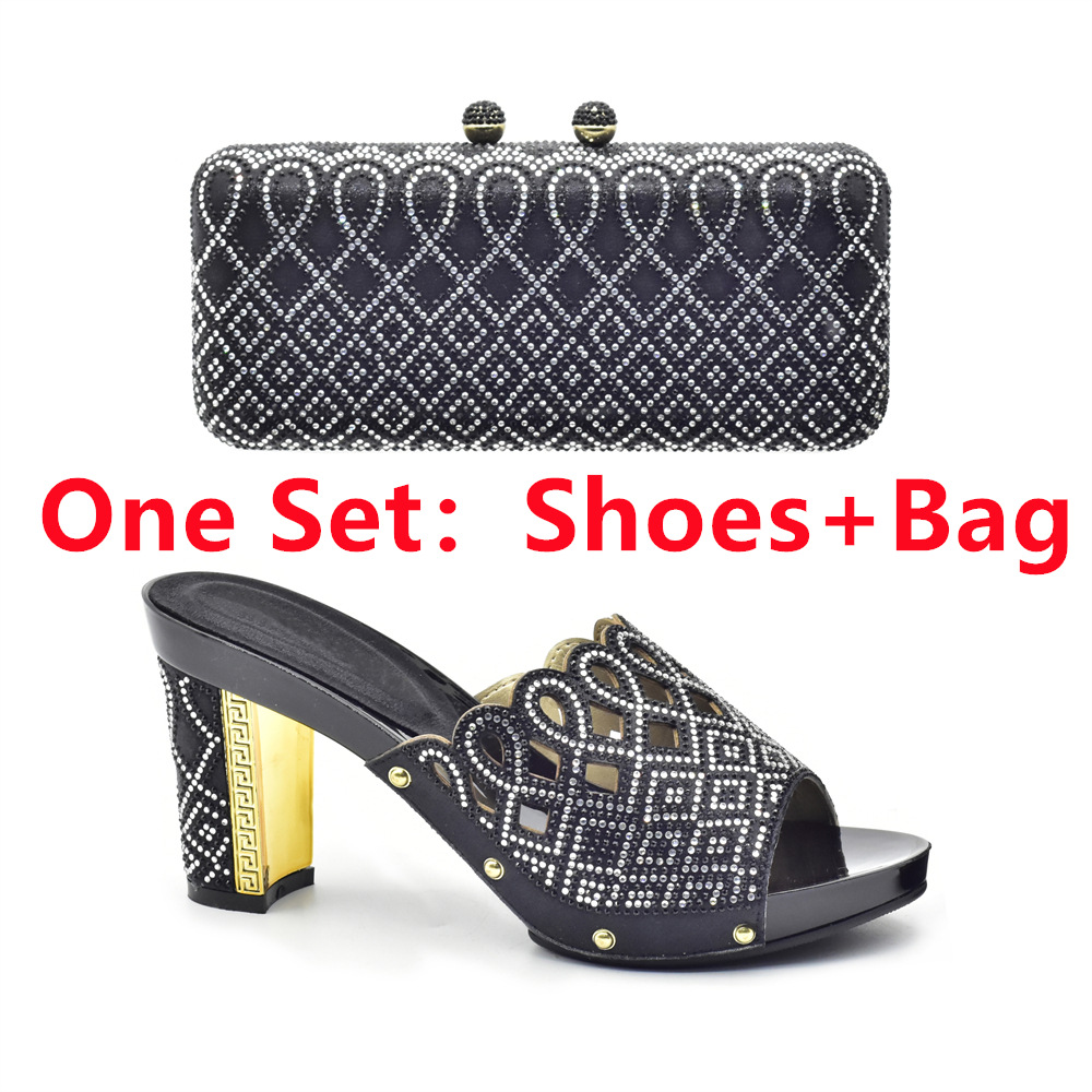 Banquet party round head hot diamond high heel sandals with the same clutch bag party shoe bag set_voghion.com