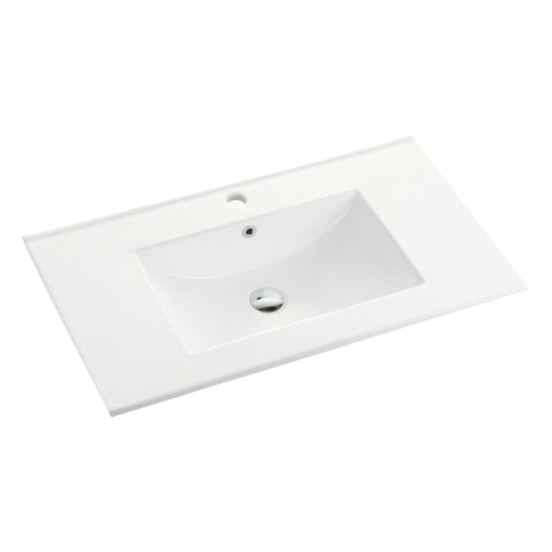 Lavabo de Cerámica con Borde Delgado, Mueble de Baño, Lavabo Integrado de Cerámica, Lavabo de Encimera Esmaltado Fácil de Limpiar, Certificado CE, Transfronterizo