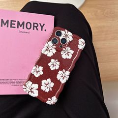 复古酒红波点花朵适用iPhone16promax苹果17手机壳14/15波浪壳IMD