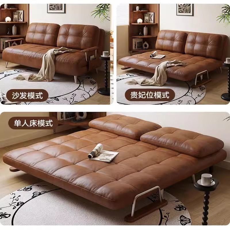 ホット販売ソファベッド一人折りたたみ両用中古風小戸型伸縮油蝋皮ソファ書斎二人用オイルワックス