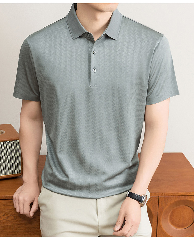 Áo polo nam tay ngắn cổ bẻ chất lụa mulberry cao cấp — Xanh lá cây nhạt8879 chi tiết 12