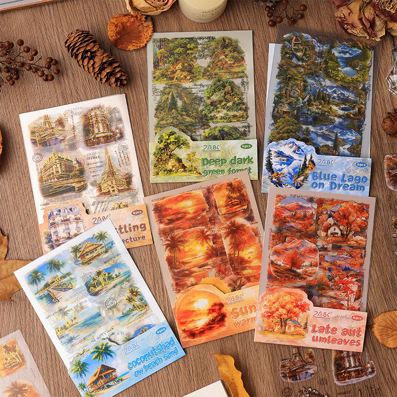 Viaje a los Estados Unidos pegatinas de estampado impermeables transparentes para mascotas diy pegatinas de diario pegatinas de paisaje retro transfronterizas