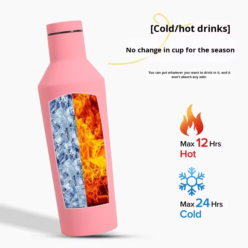 Nuevas botellas de acero inoxidable transfronterizas deportivas portátiles al aire libre tazas térmicas de estilo americano botellas de vino se pueden fijar logotipo