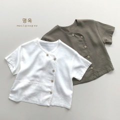 日系棉麻風~男女童上衣兒童個性韓版短袖T恤小衫森系復古風潮童裝