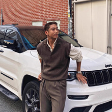 黑色polo领无袖针织马甲男美式复古高级感商务休闲坎肩毛衣背心潮