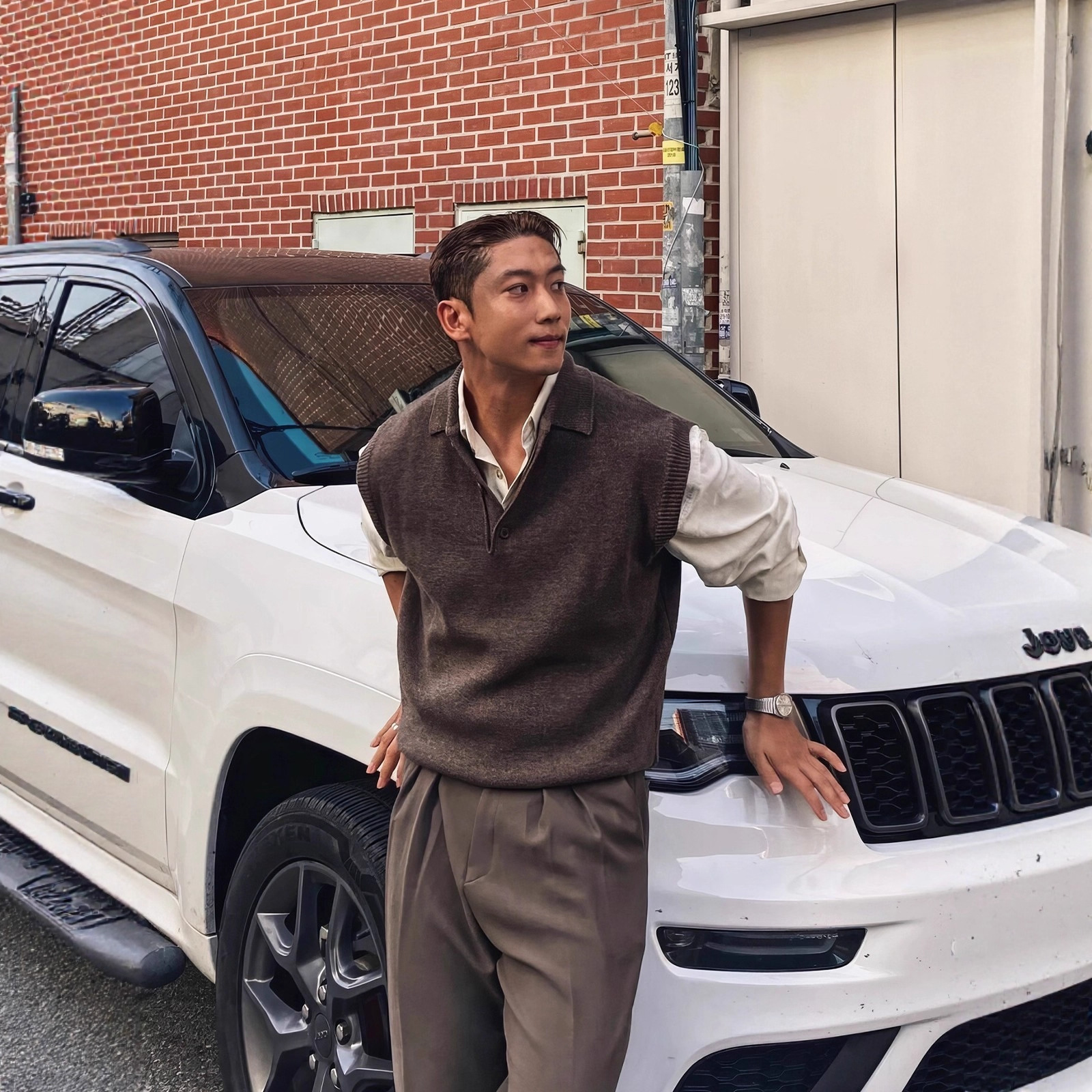 黑色polo领无袖针织马甲男美式复古高级感商务休闲坎肩毛衣背心潮