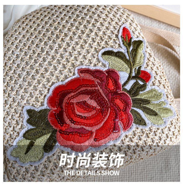 Fashion Seaside Holiday Embroidered Floral Straw Backpack display picture 12