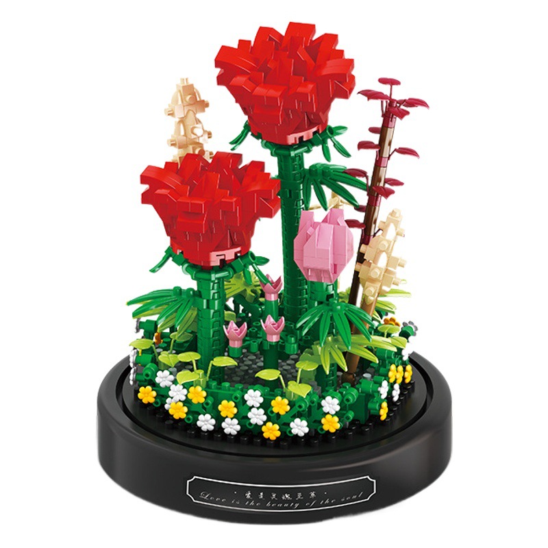 Girasol Rose bouquet en maceta decoración de escritorio regalo la muchacha pequeña partícula bloques montaje imagen juguetes para niños