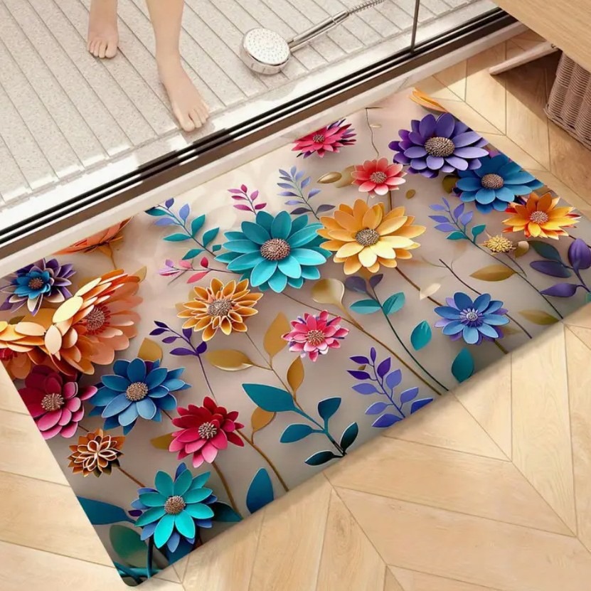Diatomaceous Earth Bath Mat 3d Flower Pattern Non-slip Rug_voghion.com