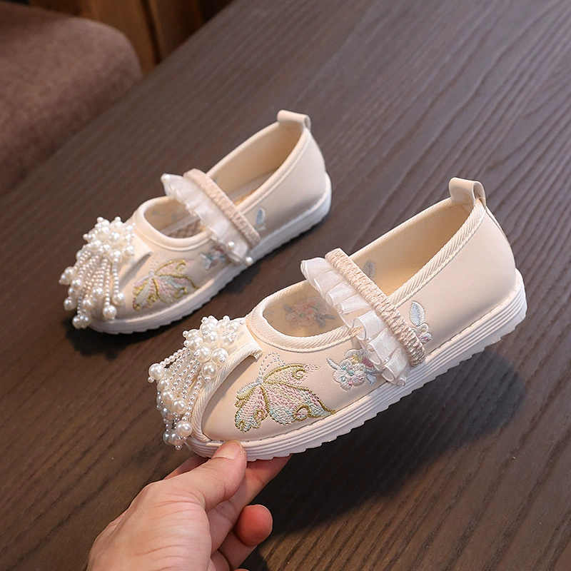 Туфли для девочек Hanfu Осень маленькие кожаные туфли детские вышитые туфли