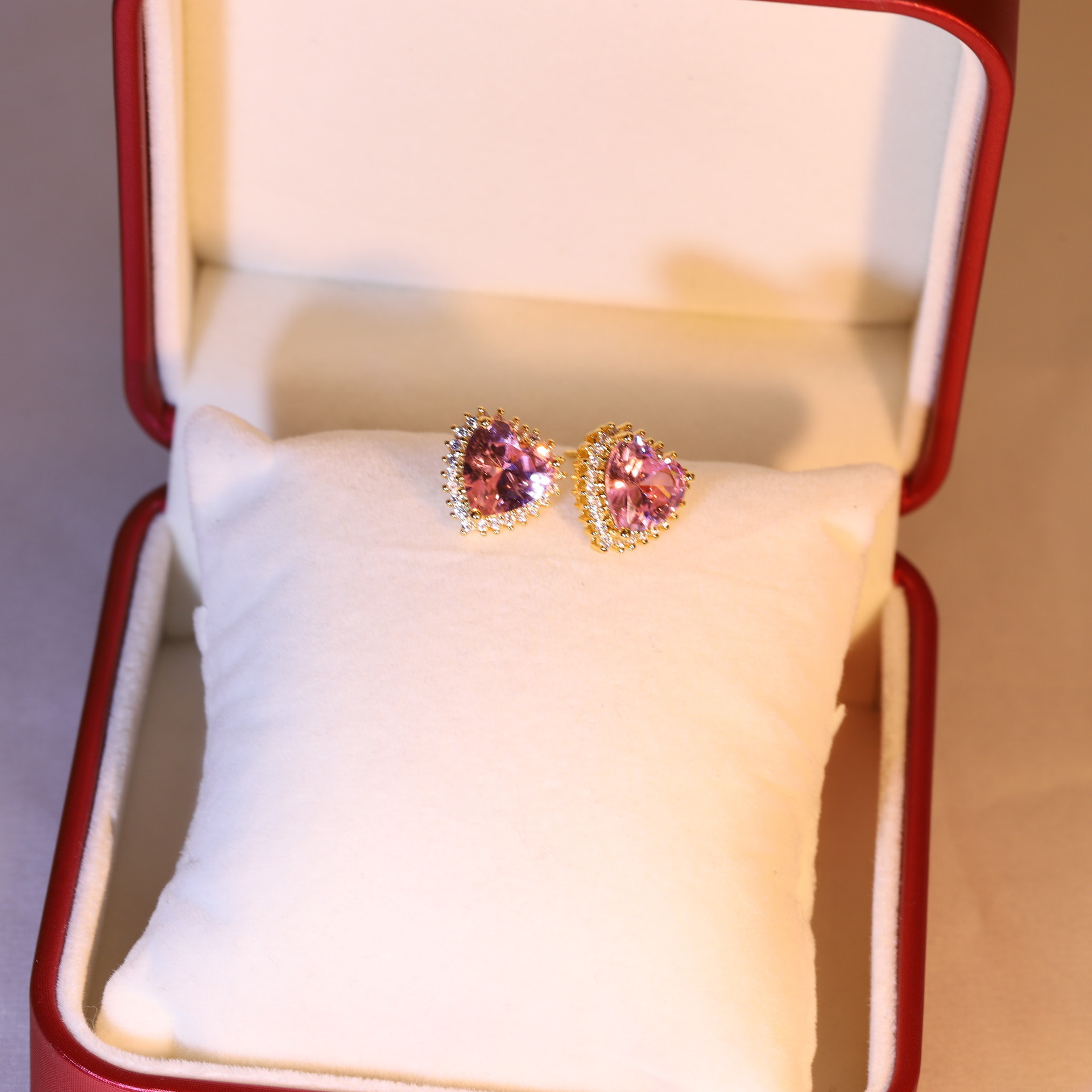 Sweet Heart Shape Stainless Steel Copper Inlay Zircon Earrings Necklace