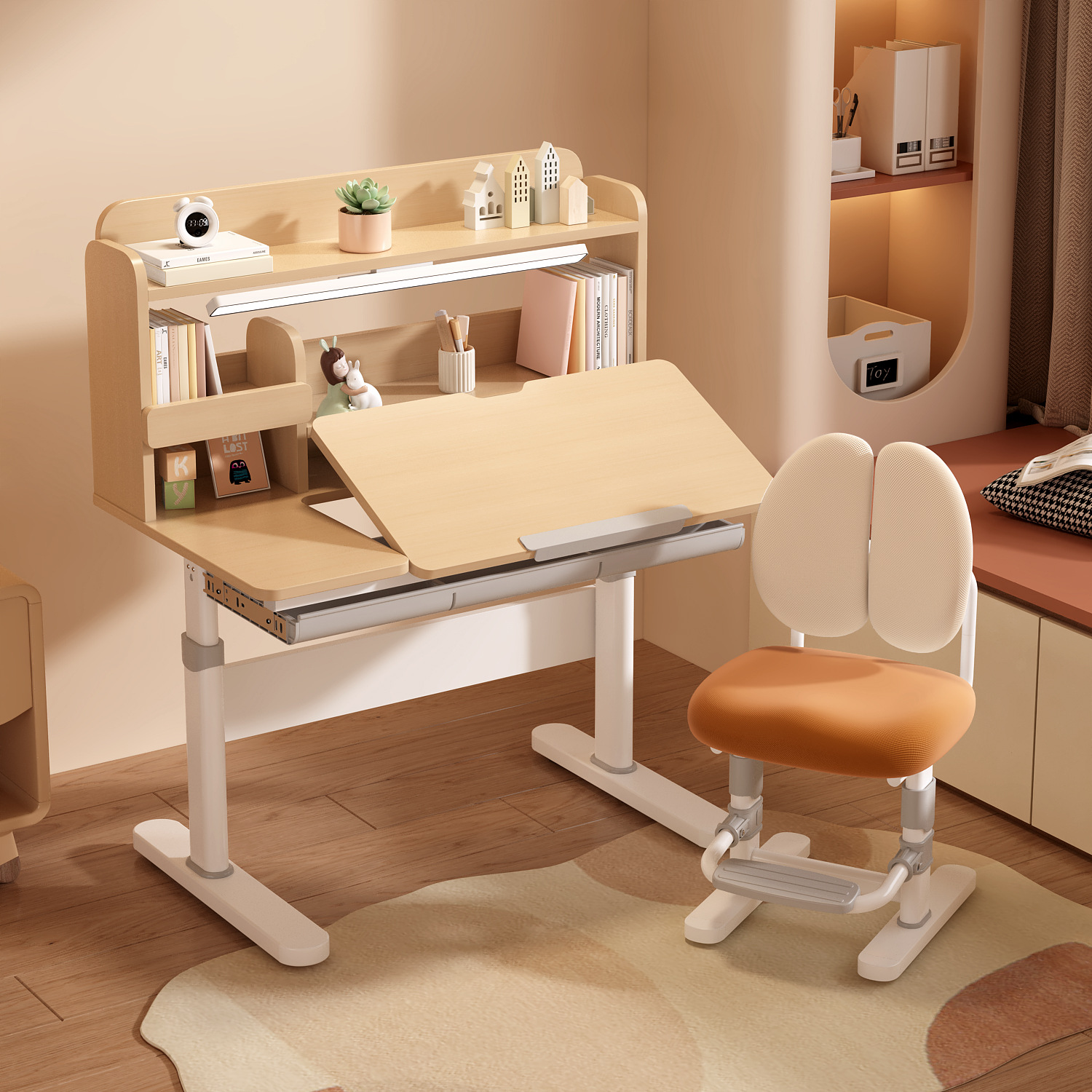 259 youthful wood color + table lamp (a set of tables and chairs)