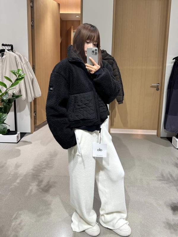 Jisoo同款Alo羊羔毛拼接短外套加厚保暖运动休闲立领拉链夹克上衣|undefined