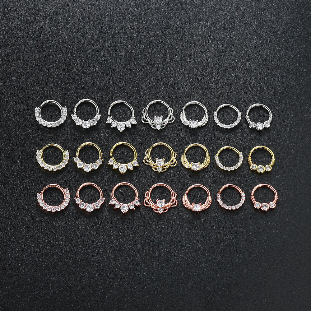 Fashion Round Copper Plating Zircon Nose Ring 1 Piece