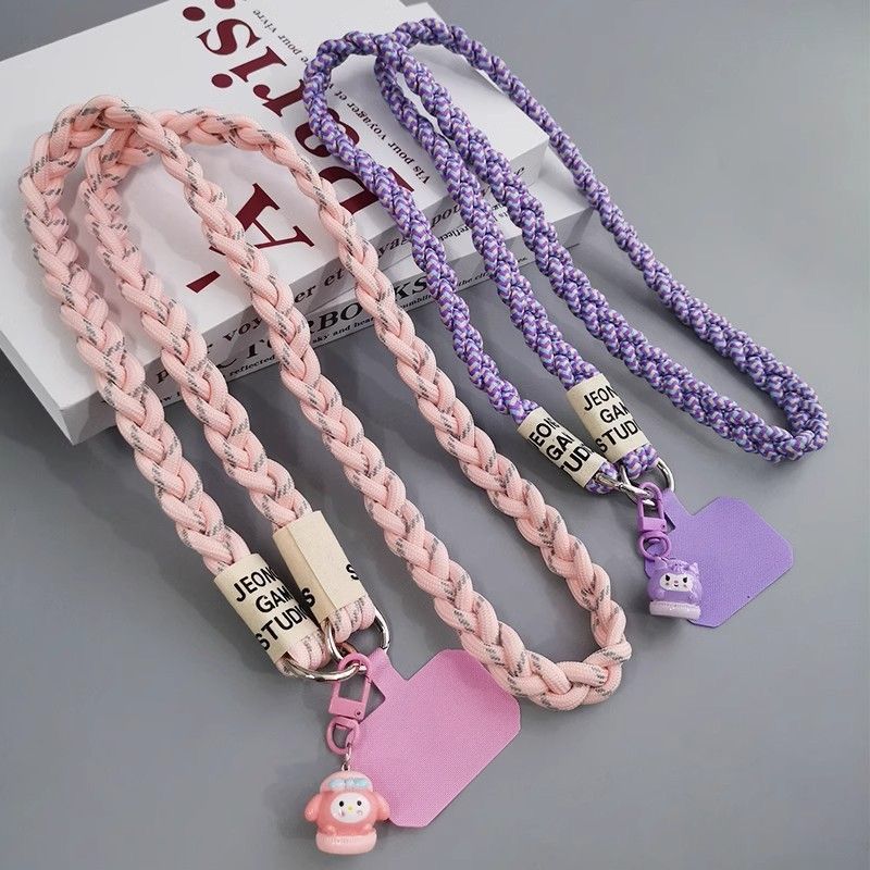 Bandolera de montañismo japonés y coreano, cordón largo, trenza trenzada, muñeca de dibujos animados creativos, colgante, decoración, clip de color de moda