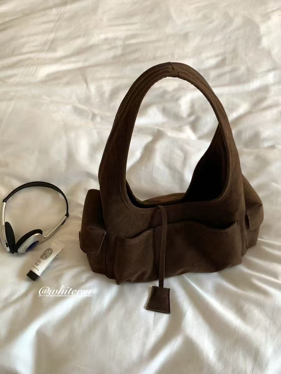 Trending Suede Hobo Bag For Women 2025 New Arrival Luxury Niche High-End Large Capacity Commuter Handbag Shoulder Bag - Thumbnail 7