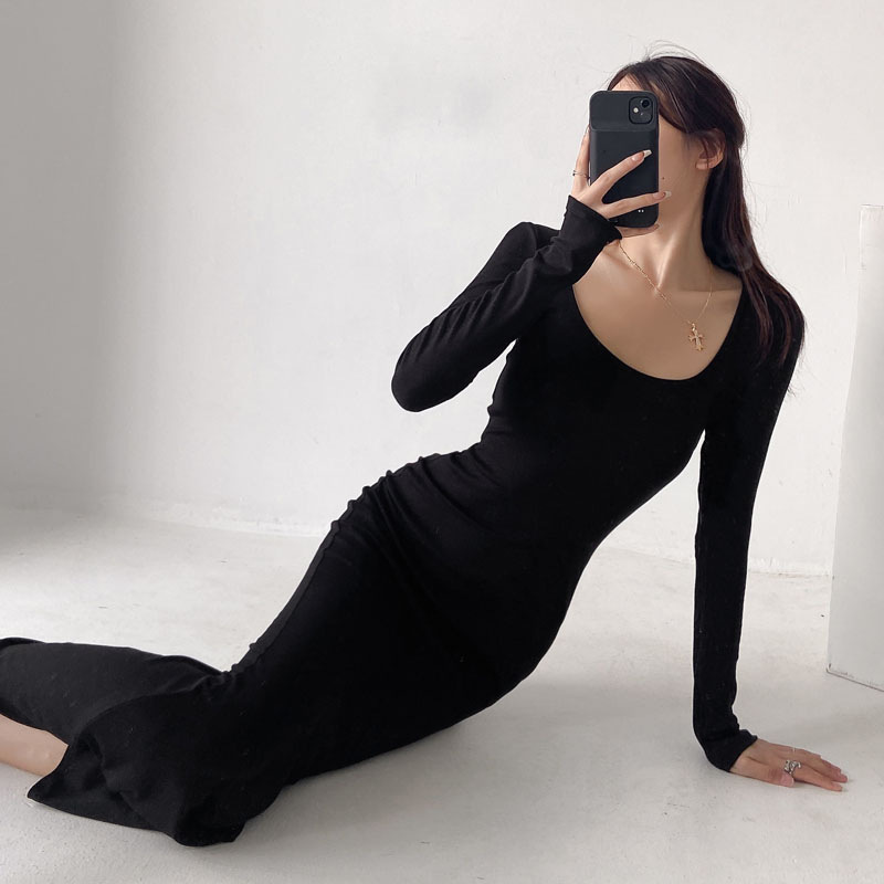 Official figure# [230g high elastic strip] sexy long skirt high waist slim hip fishtail skirt square collar new jumpsuit