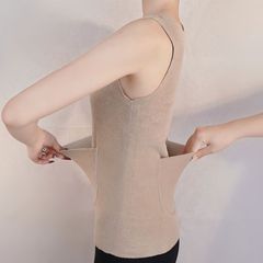 Women's winter and autumn new seamless velvet plush warm vest with double pockets and waist guard to keep warm with pockets