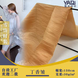 丁香皱起皱柔软欧根纱面料 香云纱 轻飘设计师汉服茶服长裙面料