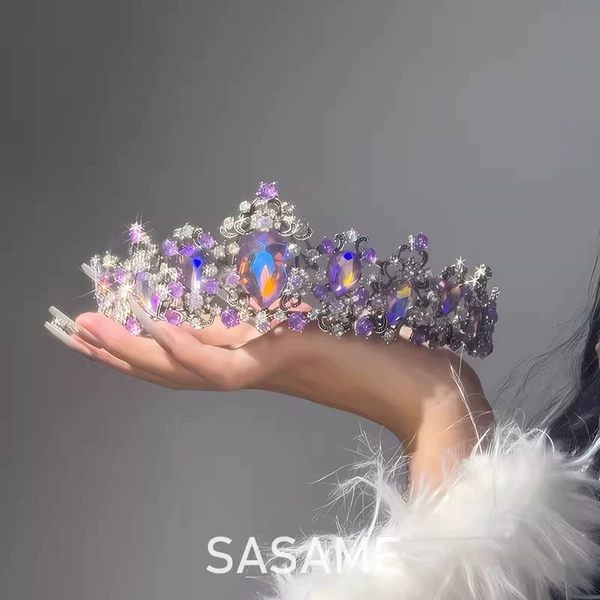 Ancient silver colorful purple crown