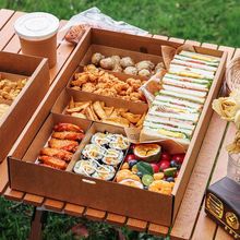 野餐盒用品水果便当盒三打包盒露营春游外带纸包装盒一件代发