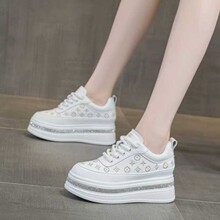 真皮7CM增高聚氨酯底小白鞋女秋季女鞋透气休闲百搭板鞋qgz825-95