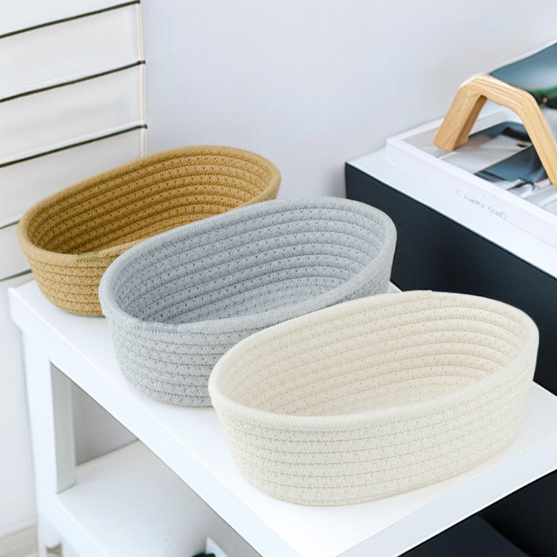 Cotton Rope Woven Oval Storage Basket Home Simple Modern Snack Cosmetics Desktop Storage Basket Fit Basket