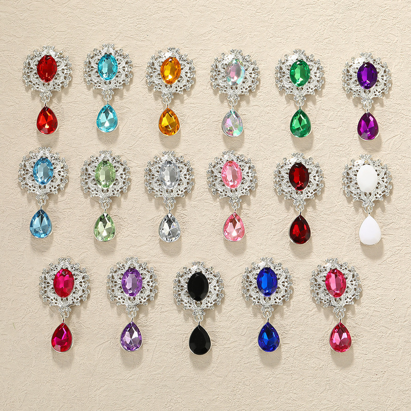 European and American Fashion Retro Rhinestone Oval Flower Plate Diamond Buckle High-End DIY Water Drop Pendant Jewelry Clothing Accessories Wholesale
