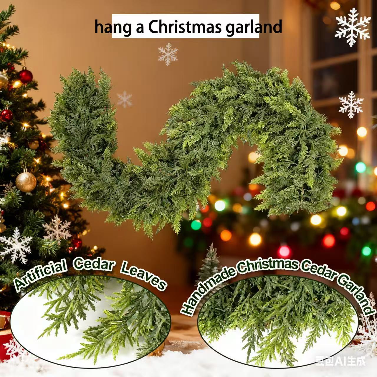 Hot-Selling Christmas Artificial Pine Leaf Garland Christmas Fireplace Home Decoration Christmas Wall Hanging Garland Decoration