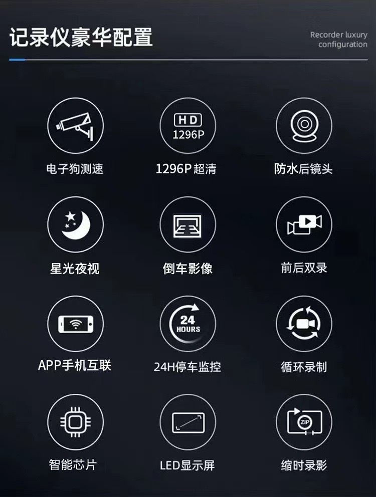 High-definition night vision dashcam, no wiring required, front and rear dual recording, connected to mobile app, reversing image 1440P