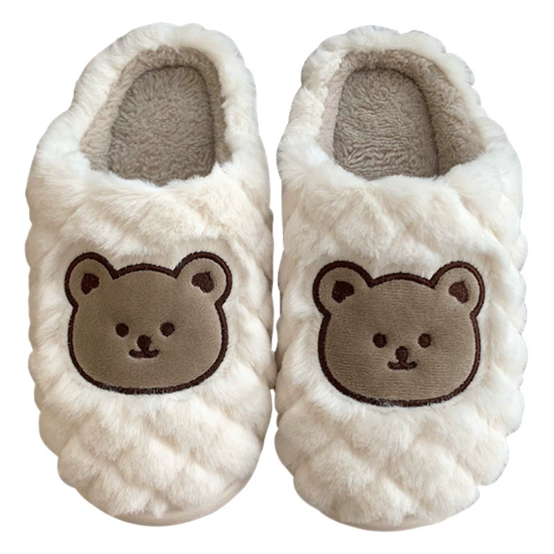 Новые хлопковые тапочки с мультяшным медведем Баотоу, женские зимние Студенческие теплые плюшевые туфли для дома с сердечками для девочек