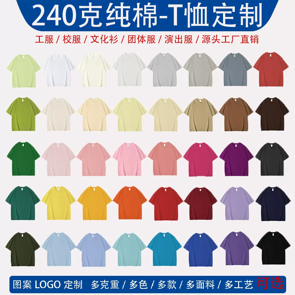 河北纯棉短袖t恤印logo圆领工服班服文化衫团体活动餐饮工装批发
