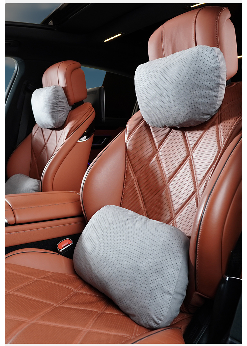 Car Headrest and Lumbar Support, Dupont Bio-Velvet Headrest, Neck Pillow, Suede Car Lumbar Cushion, Car Backrest Pillow
