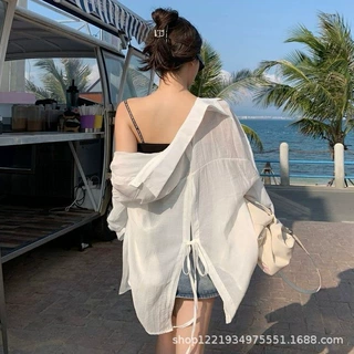 薄款长袖上衣女防晒外穿2026年夏款设计感后背开叉衬衫轻薄上衣潮