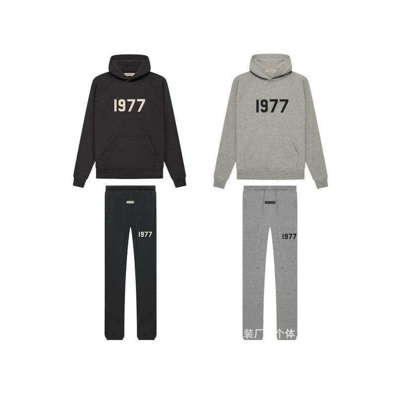 ess men's hoodie and pants set with 1977 letter print, casual sports pants two-piece set, loose and trendy
