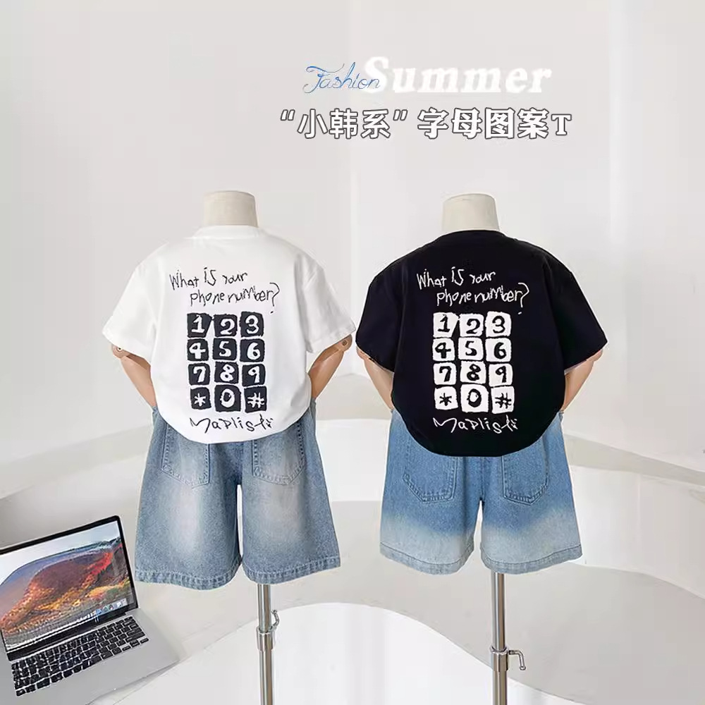 2024夏季新款儿童百搭休闲后背数字T恤男童韩版印花短袖