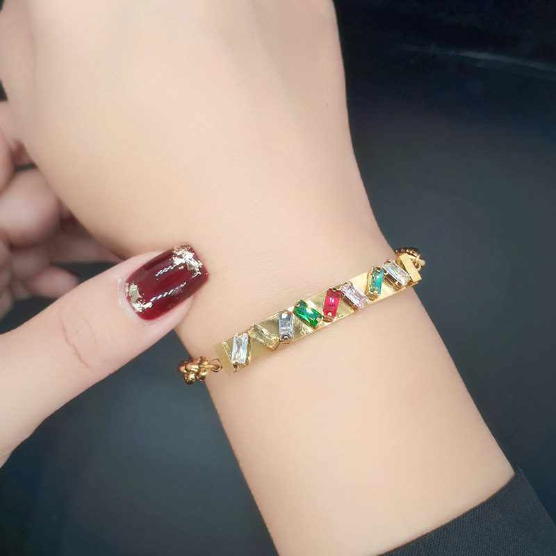 Fashion Geometric Titanium Steel Gold Plated Zircon Bracelets 1 Piece