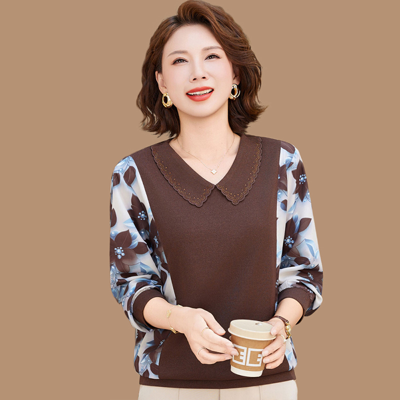 中老年女装春秋时尚针织小衫妈妈秋装洋气减龄长袖T恤打底衫衣|undefined