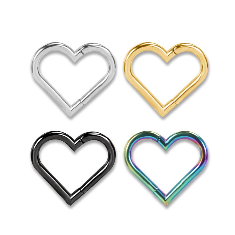 Rose Gold Heart Nose Ring 316L Stainless Steel Hoop 1.2mmx10mm Nose Piercing Jewelry detail image 9