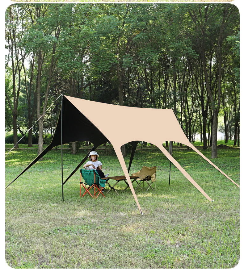 Outdoor Swallowtail Canopy Camping Tent with Black Coating, Sunshade, Windproof and Rainproof Camping Gear, Black-Coated Canopy Tent