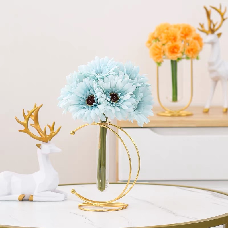 Estilo nórdico moderno creativo simple florero de vidrio de metal planta verde flor seca soporte decorativo en forma de luna botella floral