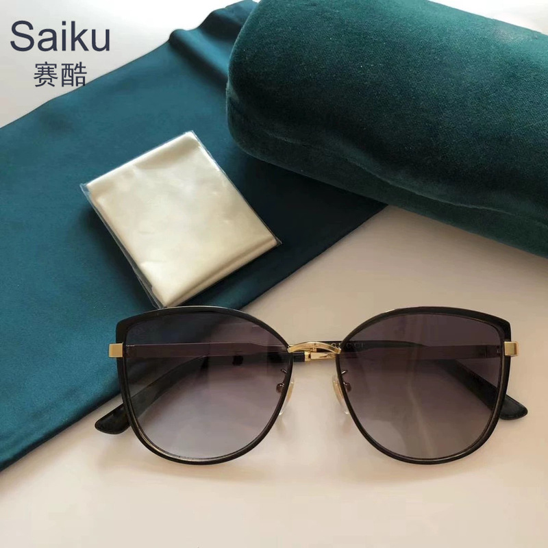 新款女士欧美潮流大框猫眼太阳镜渐变色墨镜跨境金属眼镜Glasses|undefined