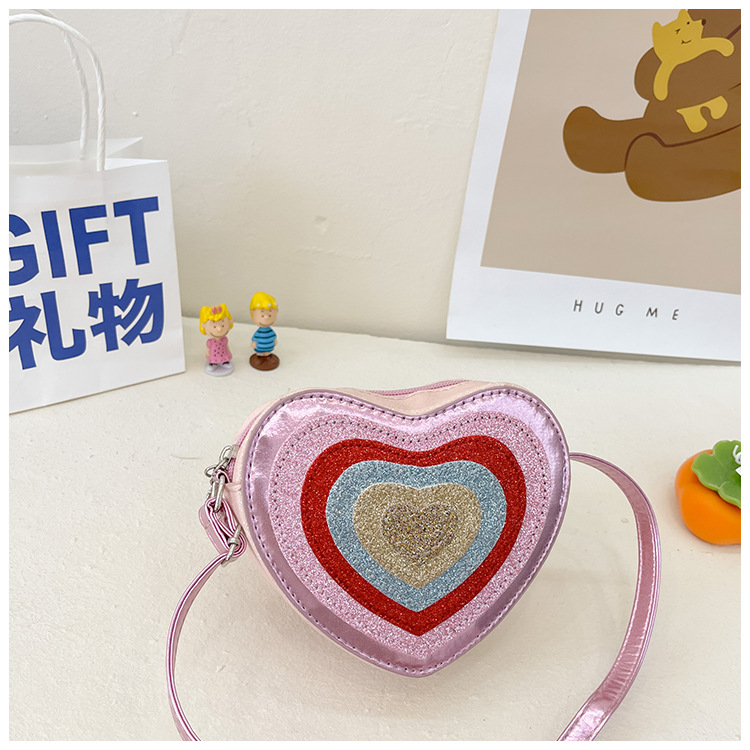 Girl's Pu Leather Color Block Cute Heart-shaped Zipper Crossbody Bag display picture 2