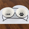 Pet ceramic bowl cartoon cat bowl dog bowl double bowl of iron wire bracket pet bowl dual -use food pot manufacturer direct sales