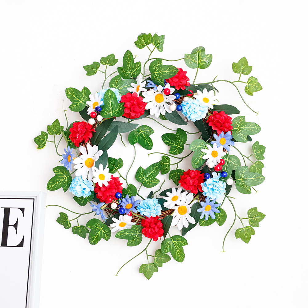 Día DE LA Independencia Garland decoración puerta decoración rojo blanco azul flor artificial flor Wildflower decoración Navidad Garland ratán anillo